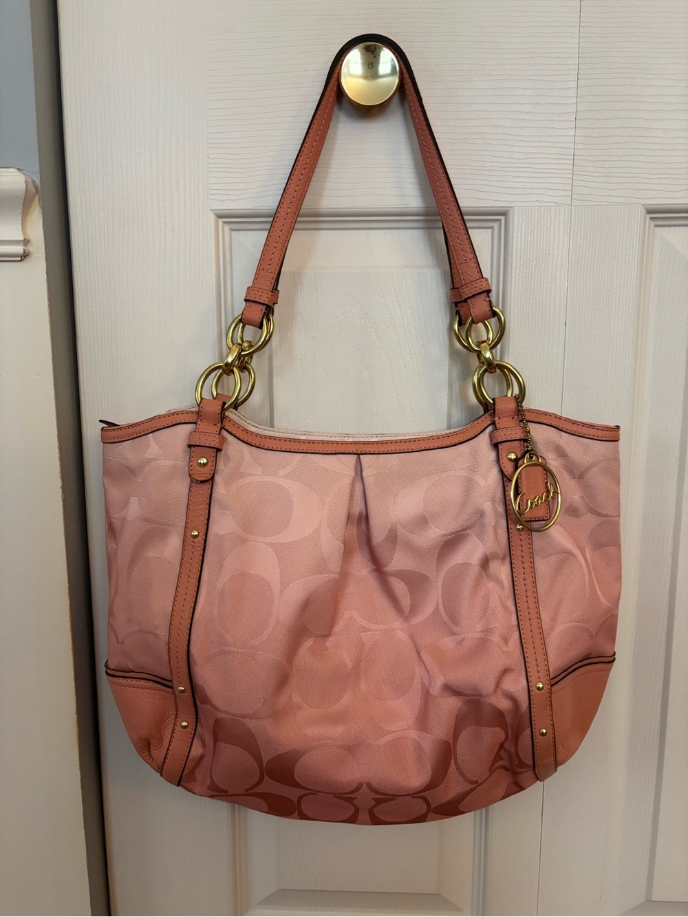 Rare Coach Alexandra Pink Signature Shoulder Bag with Gold-Tone Hardware